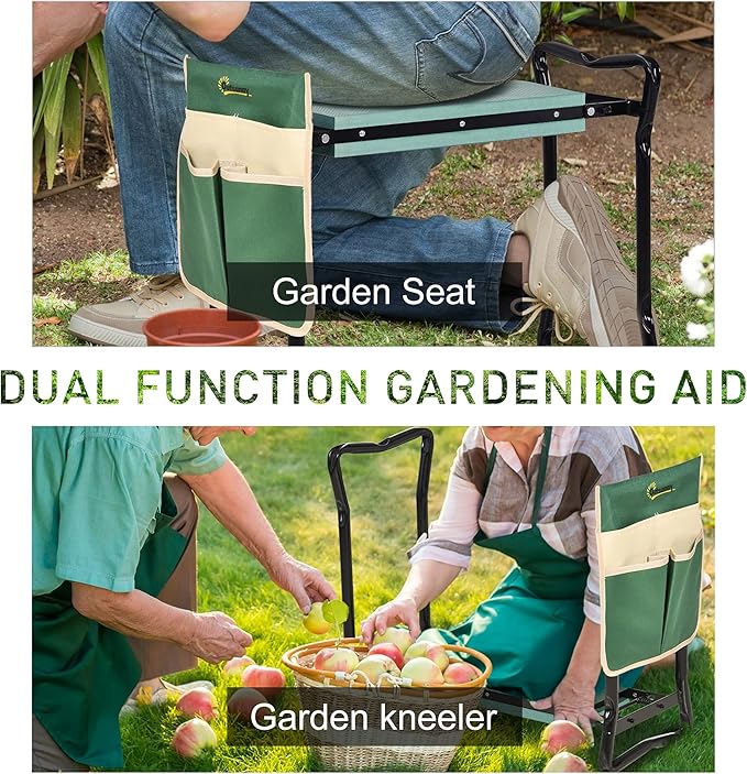 Outsunny Garden Kneeler Seat Stool Bench Kneeling Pad and 1 Large Side Tool Pouch & Easy Folding Design for Transport & Storage