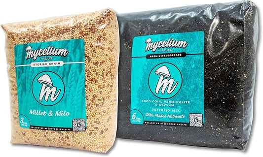 Mycelium's Dung-Loving Mushroom Monotub Bundle – 6LB CVG & 3LB Millet/Milo Grain | Expertly Prepared for Peak Mycelium Growth | Nutrient-Dense for Home Growers | Complete with Cultivation Enhancer