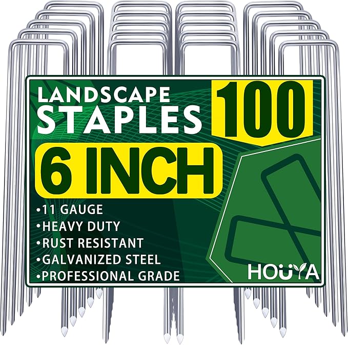 Landscape Staples 6 Inch Garden Stakes Galvanized Garden Staples Pins Anti-Rust Ground Stakes for Weed Barrier, Irrigation Tubing Hose, Yard Lawn SOD, Landscape Fabric, Decoration (100 Pack)