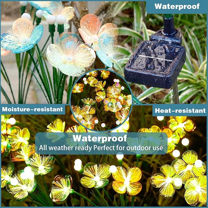 Solar Swaying Garden Lights – Upgraded Flower & Firefly Lights with Larger Solar Panel, Waterproof Outdoor Pathway & Flowerbed Light for Yard & Holiday Decor (4pack)