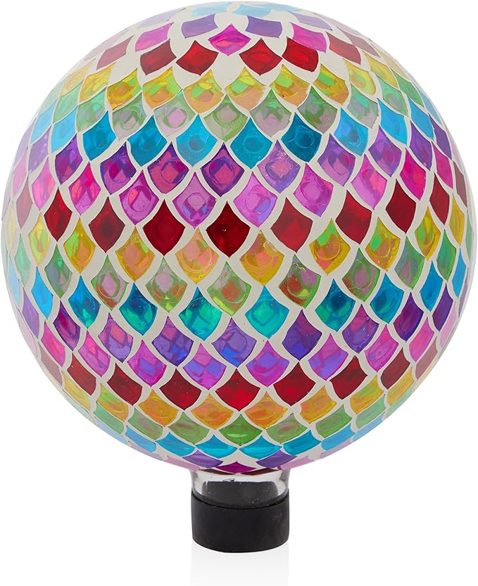 Alpine Corporation HMD220 Glass Gazing Globe w/Mosaic Teardrop Design, Decorative & Elegant Garden Art, 12" H, Multicolor
