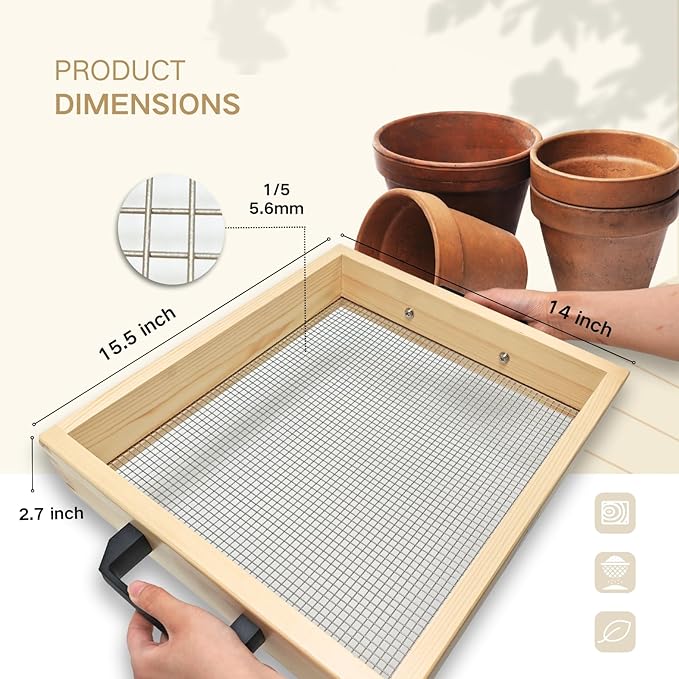 Large Compost Sifter, Garden Sifter with Handle, 15.5 x 14 Inch Sifter for Soil Dirt Compost Rock