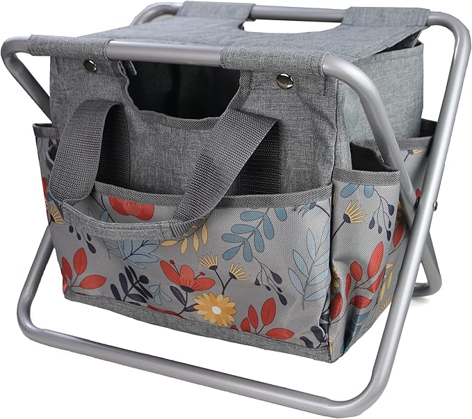 MDSTOP Folding Gardening Stool with Detachable Storage Tote Bag, Gardening Tools Set Organizer for Fishing Outdoor Sports Hiking Camping Garden, Gardening Gifts for Mom/Dad, Without Tools (Aluminum)