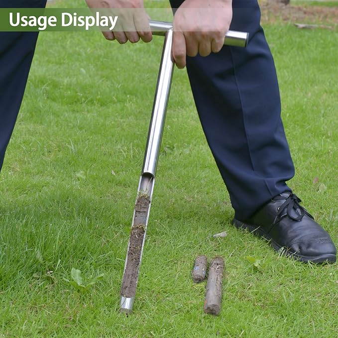 Soil Probe 20 Inch with 2 Bags, Soil Sample Probe for Lawn House Plants, T-Handle Soil Sampler Probe Rod, Stainless Steel Soil Test Kits Tool for Soil Sampling