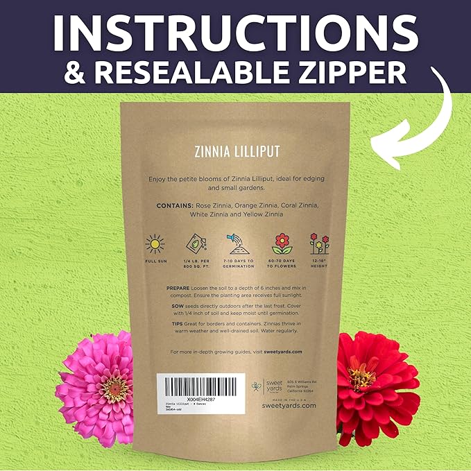 Zinnia Lilliput Mix - Bulk 1/4 Pound Pouch - 15,000 Flower Seeds for Planting - Zinnia elegans