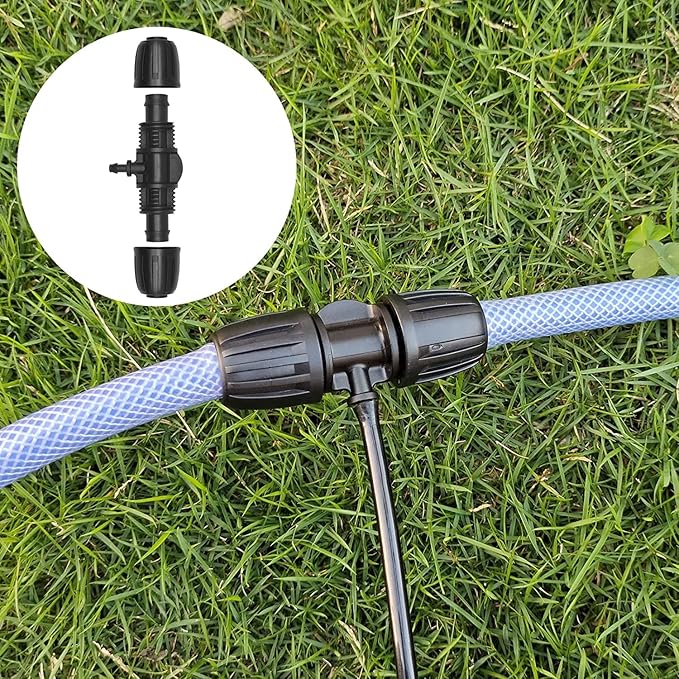 Irrigation Fittings for 1/2 inch Tubing (1/2" ID x 0.65" OD) to 1/4 inch Irrigation Tubing, Anti-Drop Locked Barbed Reducing Tee for Drip Hose - Pack of 10