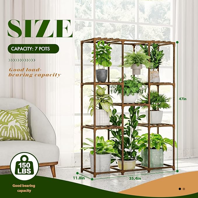 Plant Stand Indoor Outdoor Plant Shelf Tall Plant Stands Hanging Plant Holder Plant Decor Wood Plant Table for Plants in Living Room Garden Balcony