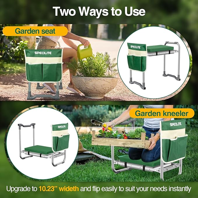 Garden Kneeler and Seat with Kneeling Pad,Heavy Duty Foldable Gardener Stool with 2 Tool Pouches,Anti- Knee and Back Pain, Gardening Gifts for Women,Men Senior