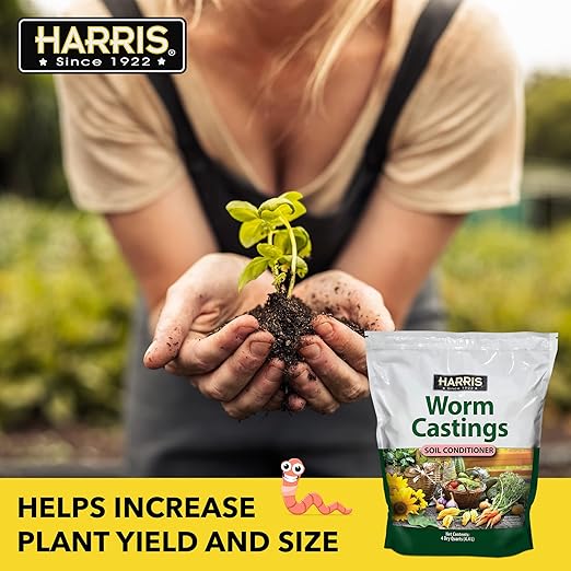 Harris Worm Castings Organic Fertilizer - Soil Superfood for Houseplants, Flowers, and Vegetables, 4qt, 5lb Bag