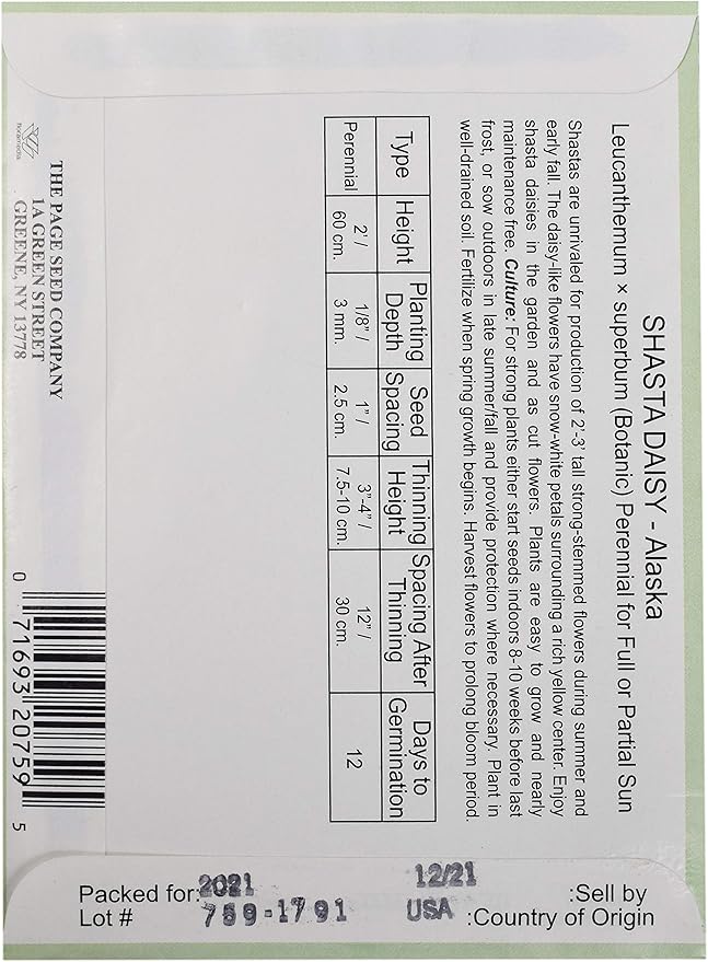 Black Duck Brand Set of 25 Shasta Daisy Flower Seed Packets! Flower Seeds in Bulk - Great for Creating The Garden of Your Dreams! (25, Shasta Daisy - Alaska)