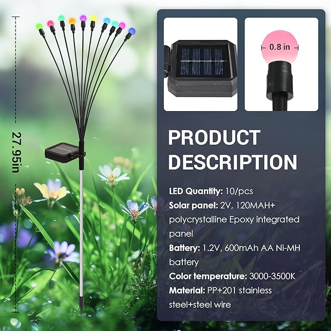 Solar Christmas Decoration, 80 LED Firefly Garden Lights Outdoor, Wind Sway Solar Lights for Yard Patio Pathway Decoration (8 Pack)