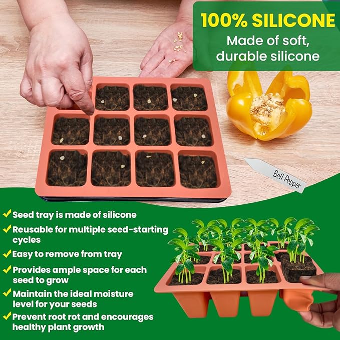 Silicone Seed Starter Tray with Seed Germination Kit, Reusable Seed Starting Trays with Plant Starter Kit, Seed Trays Seedling Starter and Gardening Gifts for Plant Lover