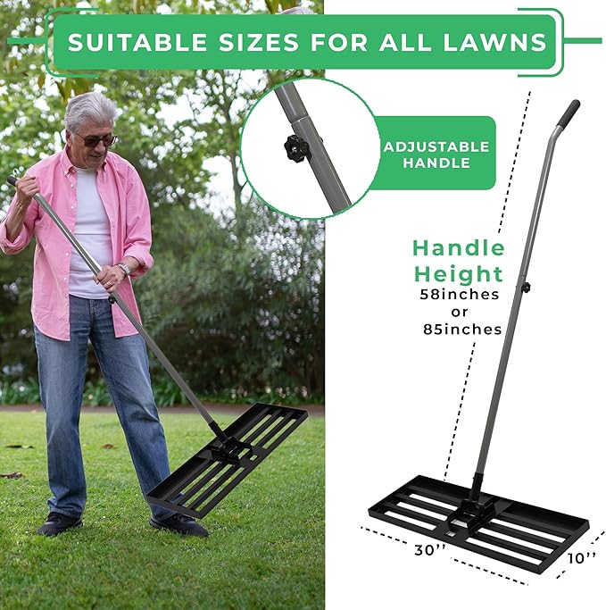 Smartini & Co Lawn Leveling Rake Garden Tools – 30 x 10 Inch Garden Rake Heavy Duty Metal Rake – Stainless Steel Adjustable Handle Yard Rake for Sand, Gravel, Soil – Easy Assembly Lawn Care Sand Rake