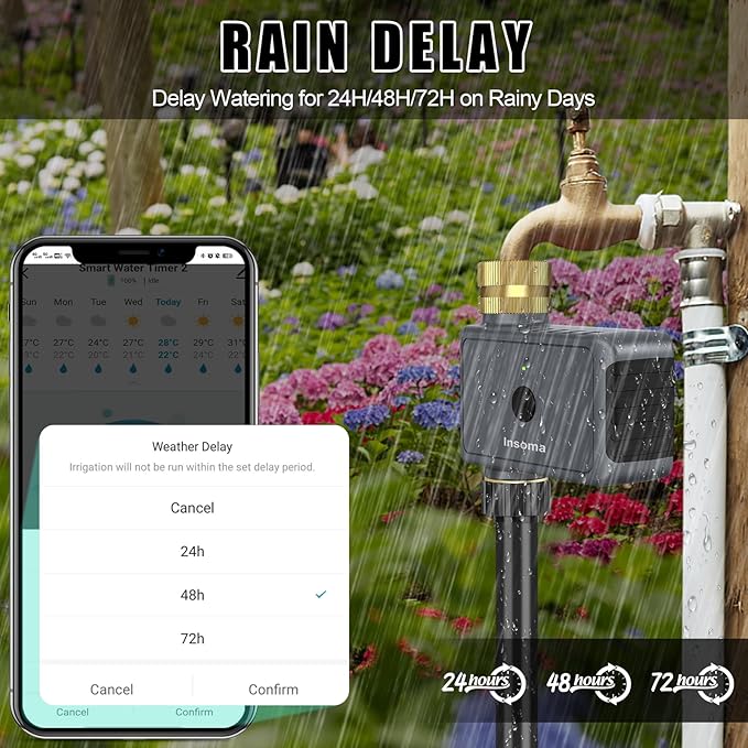 WiFi Hose Timer Brass Inlet & Outlet, Smart Sprinkler Timer with WiFi Hub, WiFi Water Timer for Garden Hose, APP & Voice Control, Smart Hose Faucet Timer for Lawns Yard Work with Alexa & Google Home