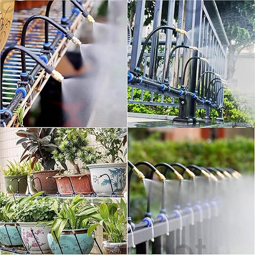 Drip Irrigation System Kit,Replaceable 360-Degree Bent Dropper with New Fast Connector,Atomized Copper Nozzle Watering System for Garden Plants,Lawn Garden Watering System