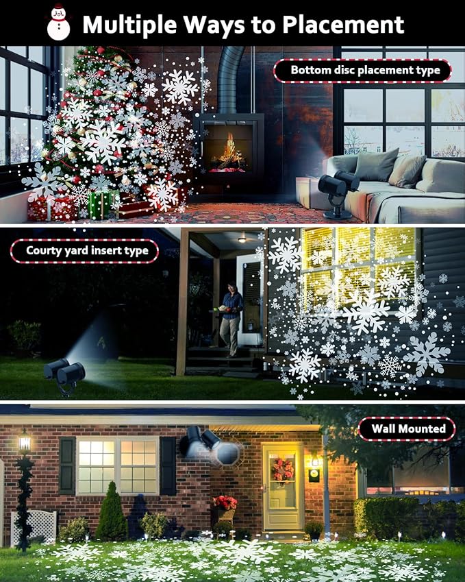 Christmas Projector Lights Outdoor,IP65 Waterproof Snowflake Projector Lights,Rotating Snowfall Brighter LED Landscape for Xmas Holiday Home Decor Indoor Outdoor Garden Party Decoration