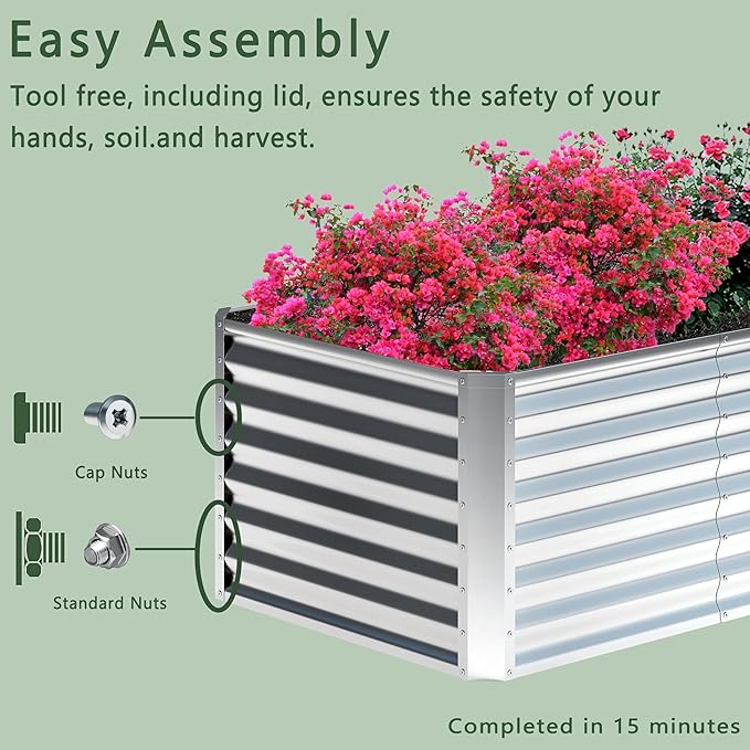 2PCS 8x4x1FT Galvanized Raised Garden Bed,Planter Raised Beds-Metal Garden Box,Large Plant for Outdoor Planting, Vegetables Bed,Flower,Herb-Sliver