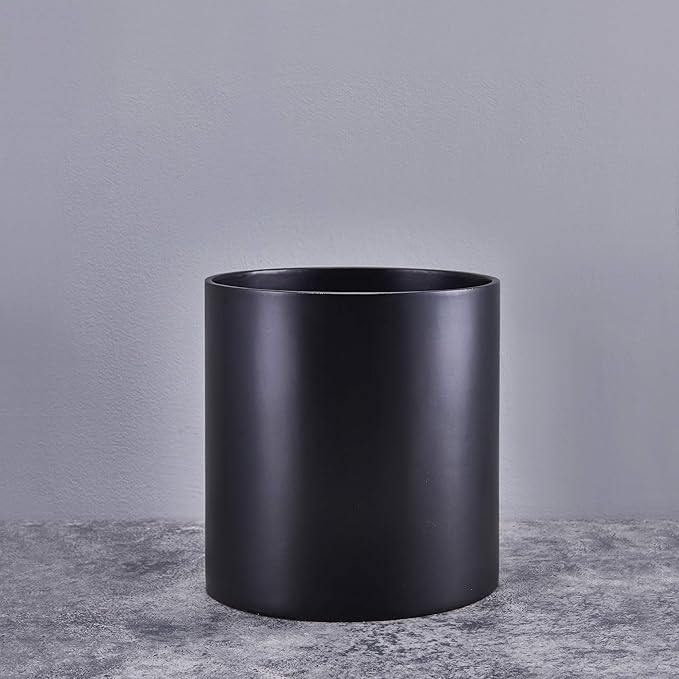FaithLand Plant Pot 8 inch - Perfectly Fits Mid-Century Modern Plant Stand - Drainage Plug - Matte Black