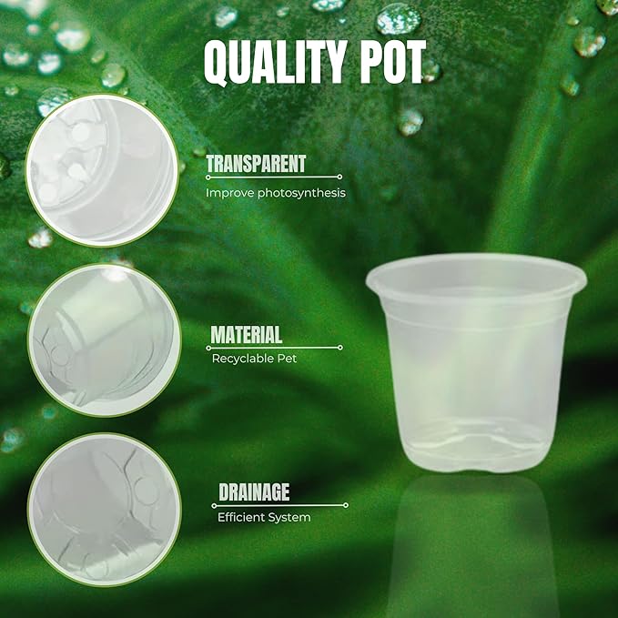 Roots Garden Eco-Friendly 30 Pack Clear Pots with Drainage-5/4/3.5 Inch-Durable and Reusable Pots for Indoor and Outdoor Plants-Plastic Planter Pots-20 Stickers and10 Plant Labels.