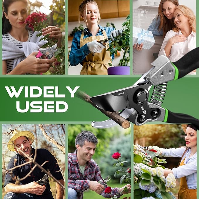 Pruning Shears for Gardening - DECERK 8.5" Professional Bypass Garden Scissors & Clippers, Super Sharp SK5 Blade, Ergonomic Handle Heavy Duty Hand Held Pruners, Gardening Gift for Women Men, 2025 Tool