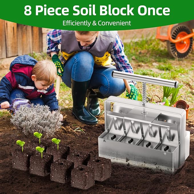 Soil Blocker, Soil Block Maker for Seed Starting with Strong Hand Held, 8 Pcs 2-Inch Soil Blocking Tool for Grow Seedling, Seed Starter Soil Tray Garden Potting Soil, Indoor Outdoor Plants