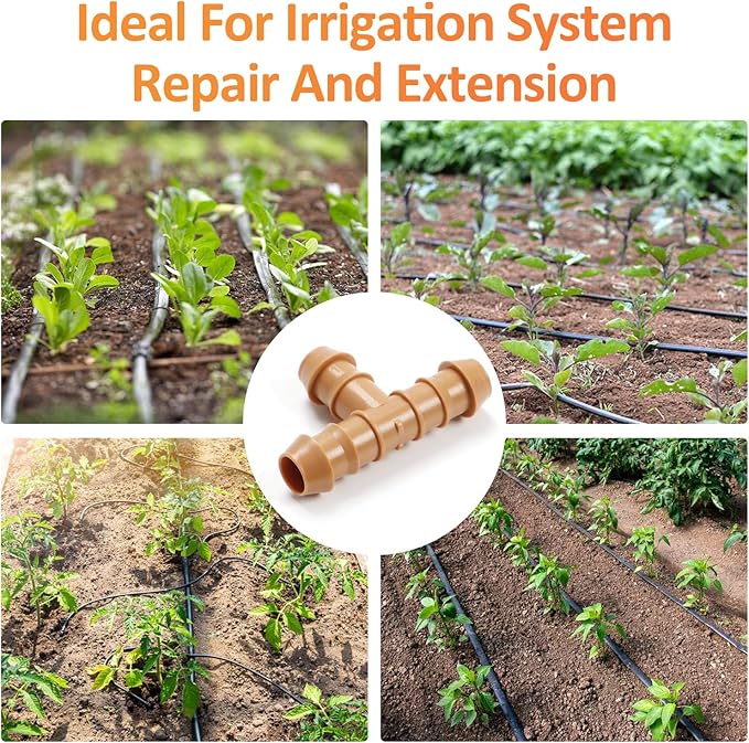 35 Pieces Drip Irrigation Tee Fittings, 1/2'' Drip Line Barbed Tee Connectors for 1/2 Inch Irrigation Tubing 3-Way Connector for Garden Drip Sprinkler Systems