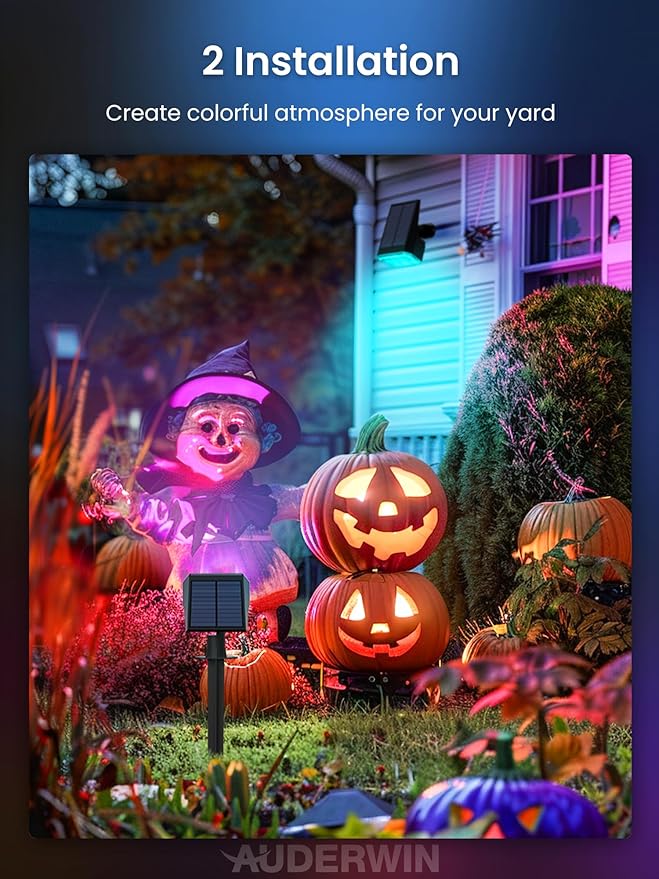 Color Changing Solar Spot Lights Outdoor, 9 Lighting Modes Colored Solar Lights Outdoor RGB Color, Solar Lights Waterproof IP67, Landscape Spotlights for Holiday Decorations, 2 pack