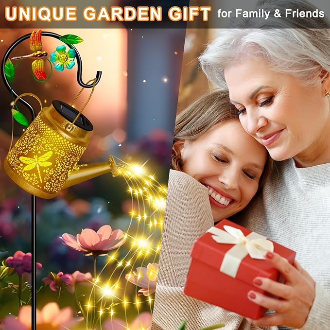 Dragonfly Solar Watering Can Lights, Outdoor Waterproof Garden Lantern with Shepherd Hook, Solar Garden Decor for Yard Outdoor Landscape Pathway Porch Patio, Garden Gift for Women Mom Grandma