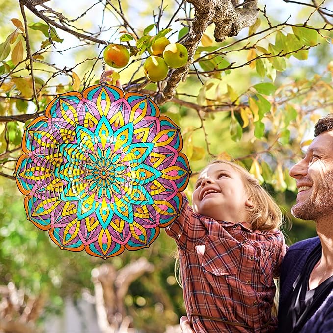 Wind Spinner Purple Tulip Mandala Wind Spinners for Yard & Garden Hanging Wind Sculpture & Spinners 3D Kinetic Metal Art Decor Outdoor Ornament, Fun Mandala Gifts for Women/Mom/Dad/Men/Girl