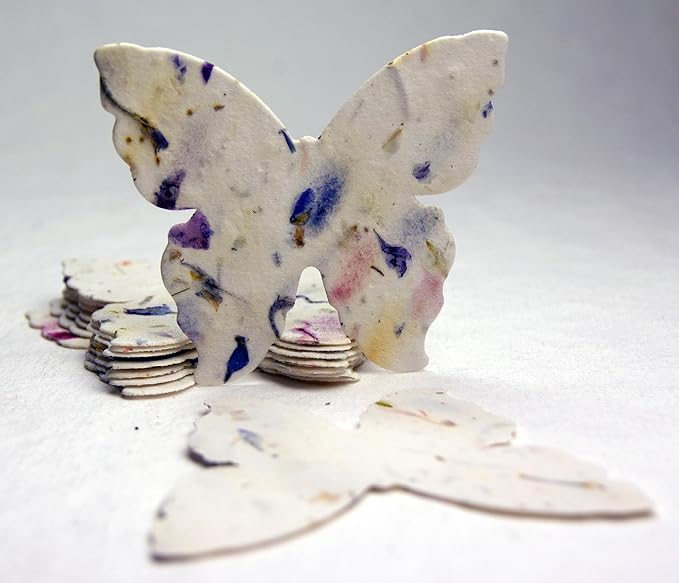 Of The Earth Handmade Paper - Wildflower Seed Paper Butterfly Shape - Large 3" - Set of 24 (45s Purple Recycled)