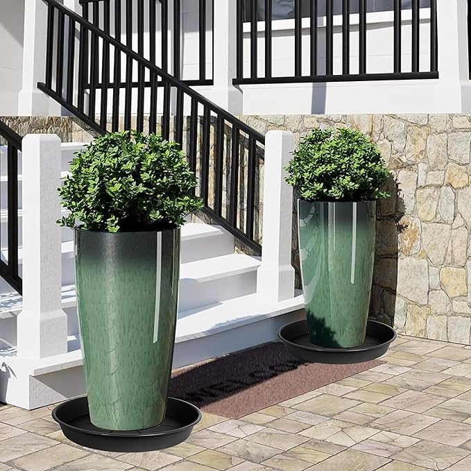 3 Pack of Plant Saucer 20 22 inch, 3.6" Depth, Large Heavy Duty Plastic Saucers 21" Round, Plant Drip Trays for for Indoors Outdoor, Plant Water Tray for Planters 19-23" (22", Black)