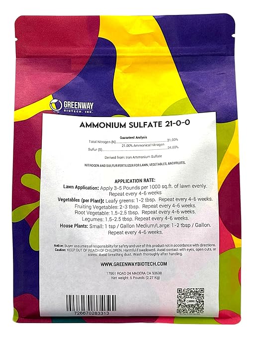 Ammonium Sulfate 21-0-0 Fertilizer "Greenway Biotech Brand" 5 Pounds