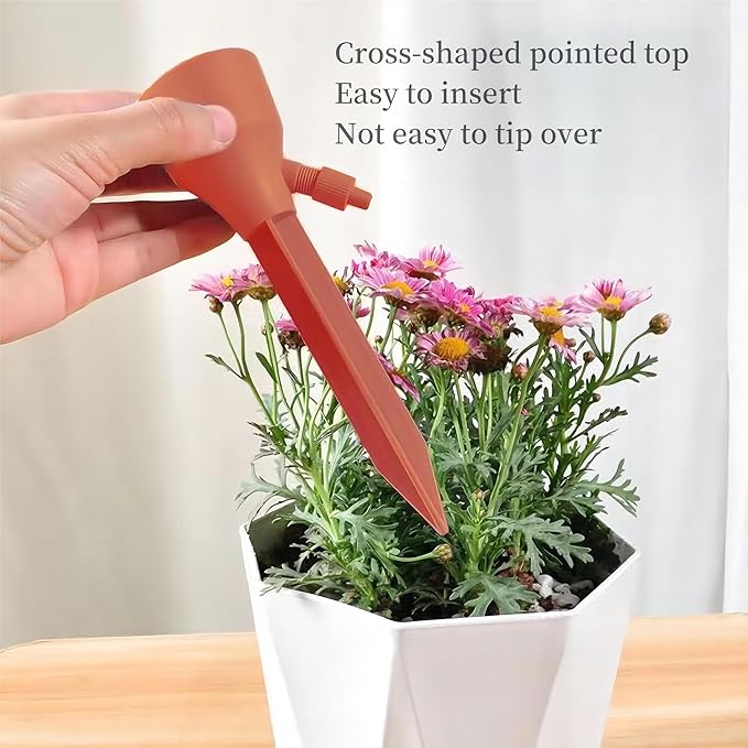 5Pcs Self Watering Planter Insert for Plant,Automatic Plant Watering Devices with Adjustable Drip Valve Switch for Garden Self Watering Spikes for Indoor Outdoor Potted Plants(Red)-SATONBEYI