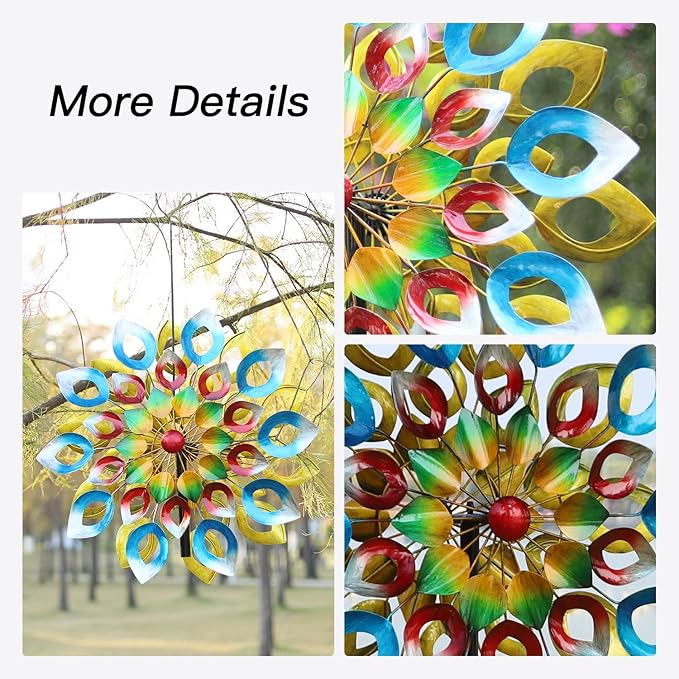 Yard Garden Wind Spinners with Stake - Large Outdoor Metal Wind Spinners, Lawn Yard Art Garden Decor (24" W x 84" H)