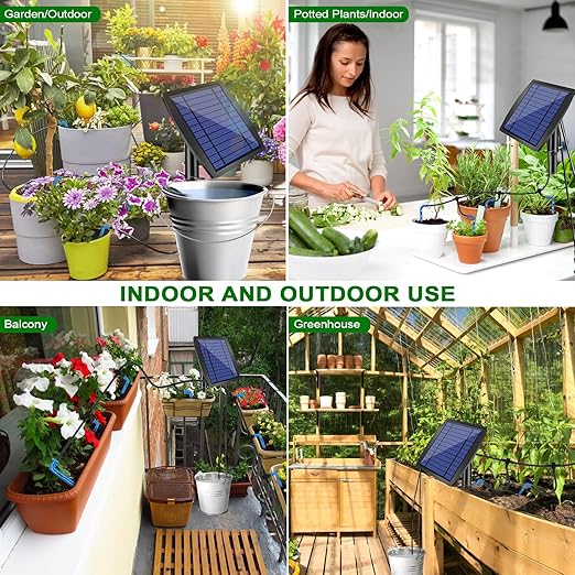 Solar Drip Irrigation Kit Accessories, 32.8FT Solar Powered Auto Easy DIY Irrigation System Expansion Kit with Anti-Siphoning Device for Balcony Patio & Garden