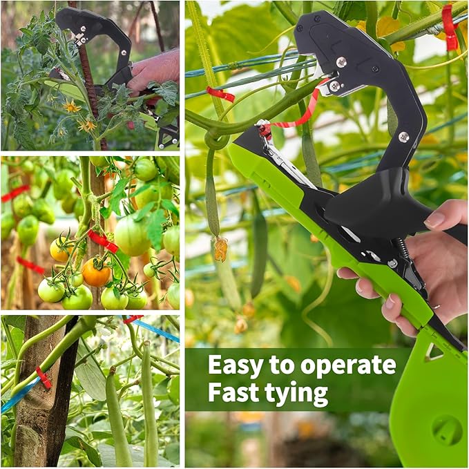 SWANSOFT Plant Tying Machine, Lightweight Plant Vine Tying Tape Machine Tool, Plant Tape Gun for Tomatoes, Grapes and Vegetable Garden, Come with 10000pcs Staples 10 Rolls Tape (Green)