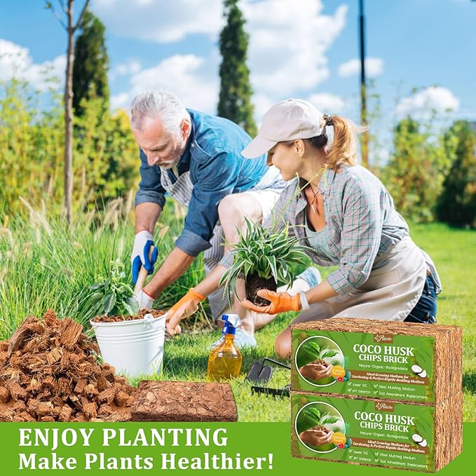 Riare 10 Pack Coco Chips Substrate for Plants- 11lb 100% Organic Coconut Husk Brick with Low EC and pH Balanced, High Expansion Coconut Substrate Coco Husk Mulch for Garden Flowers, Herbs, Planting