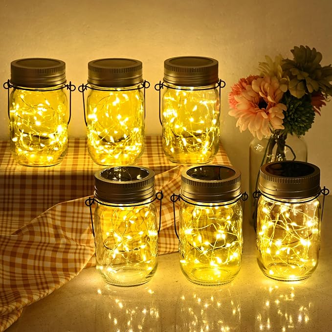 GIGALUMI Solar Mason Jar Lights, 8 Pack 30 Led String Fairy Lights Garden Lights Outdoor Waterproof Hanging Solar Lanterns for Outdoor, Garden, Patio, Lawn, Balcony Decoration