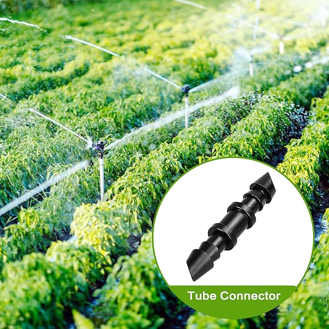 JAYEE 100 Pack Drip Irrigation 1/4” Barbed Coupling Fittings, Barbed Connectors Fits Universal 1/4-Inch Drip Tubing, Irrigation Coupler for Drip or Sprinkler System