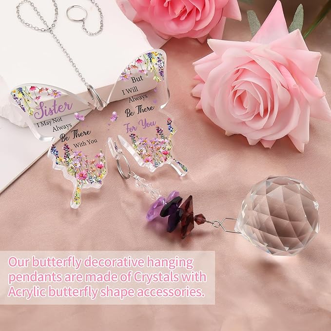 Sister Gifts, Valentines Day Gifts for Sister, Gifts for Sister Crystal Suncatcher, Mother's Day Birthday for Sister, to My Sister Gifts Hanging Butterfly Crystal Suncatcher Ornament