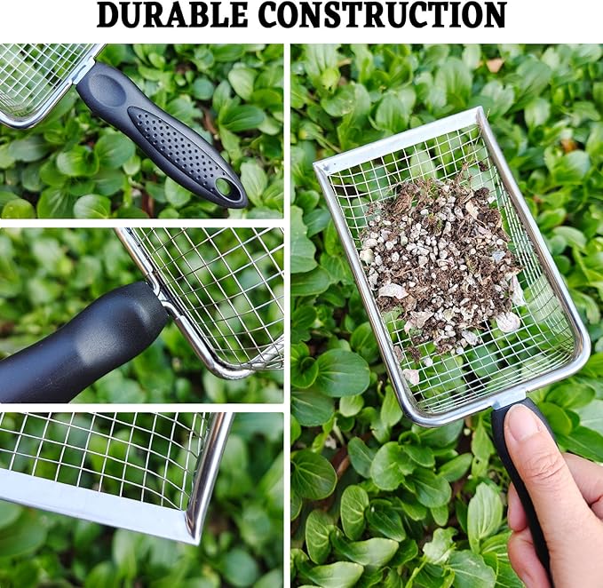 Soil Sifter for Gardening Pack of 2, Gardening Sand Soil Sifter Compost Sifter with Handle,Two Garden Sifters 3.8/5mm Mesh,Rocks Sifter Dirt Sifter Soil Sifter Shovel,Ideal for Gardening