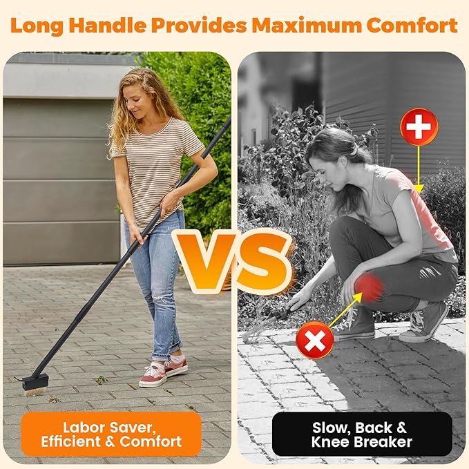 Moss Killer Weed Puller Tool for Crevice Weeding with 73.2inch Long Adjustable Handle, 2 in 1 Crack Weeder Moss Grout Remover Brush, Manual Weed Remover Tool for Driveway Deck Paver Patio Walkway