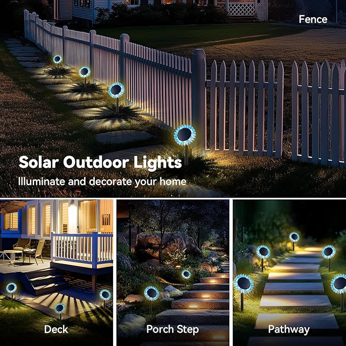 Outdoor Solar Lights, 2 Pack Led Solar Sunflower Lights, Stake/Wall 2-in-1 Waterproof Solar Garden Lights for Yard, Landscape, Fence, Patio, Driveway, Pathway, Backyard Decoration (Warm White)