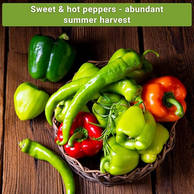 Sow Right Seeds - Hot & Sweet Pepper Seed Collection for Planting - Sunbright, Chocolate, Cayenne, California Wonder, Jalapeno, Anaheim, Cubanelle and Serrano - Non-GMO Heirloom Seeds to Plant