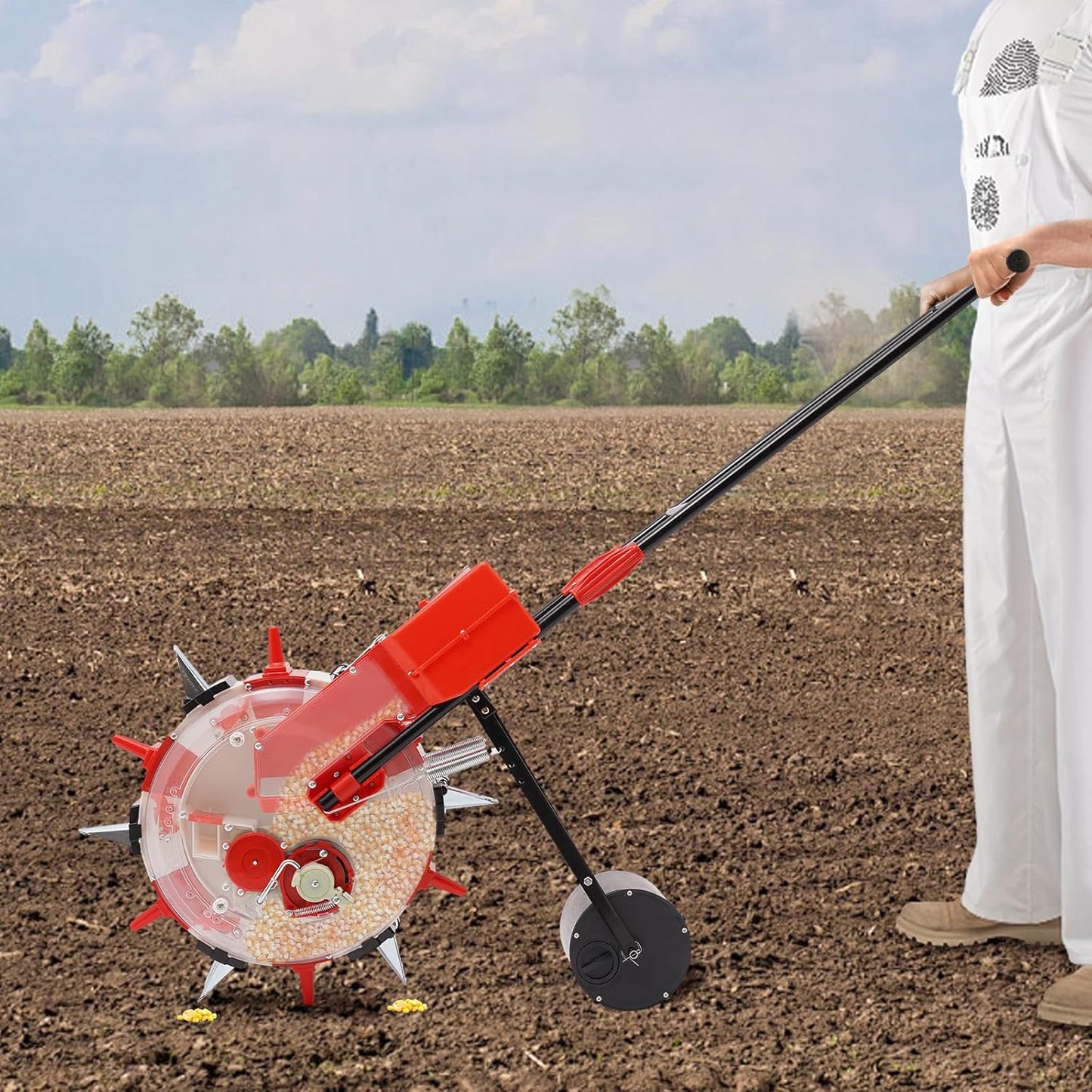 Manual Seeder,Garden Hand-Push Seeding Machine Walk-Behind Row Crop Planter Roller Seeding Hand Push Seeder for Soy Peanut Corn Cotton Soybean (6 Nozzles)