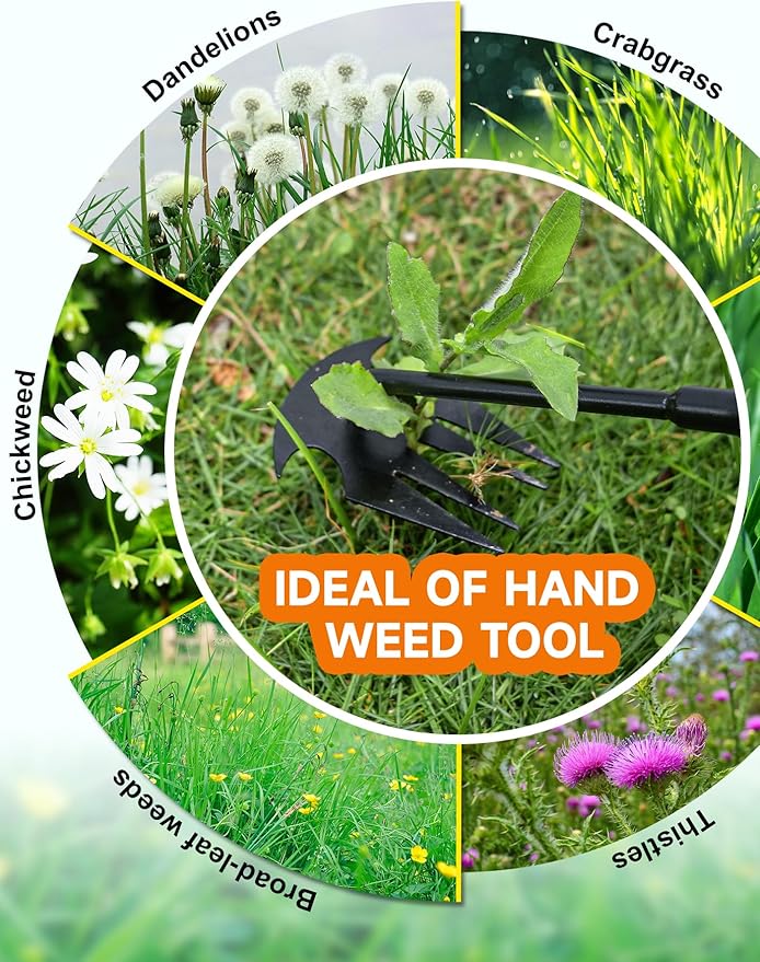 Weed Puller Tool Garden Weeding Tool, 12.2" Weed Puller Hand Weeder Tool, Portable Hand Weeding Tools Gardening, 4 Claw Steel Garden Hand Pulling Weeder Tool for Dandelion Remove Weeds for Garden Yard