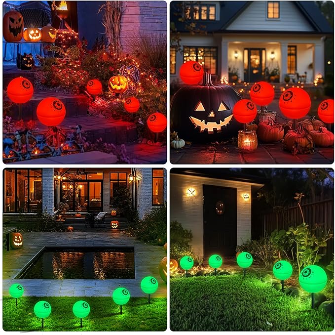 Upgraded 5 Pack Solar Halloween Garden Lights Outdoor Halloween Decorations, LED Waterproof Solar Globe Lights for Outside Yard Patio Pathway Party Halloween Decor, YS002-1