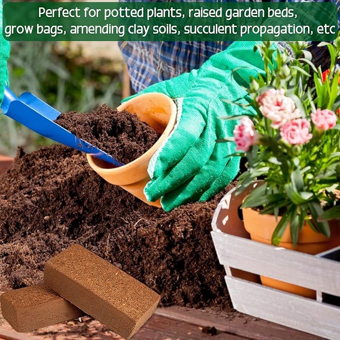 ZeeDix 4 Pcs Premium Coco Coir Brick- 100% Organic Compressed Coconut Coir Starting Mix, Coco Coir Fiber with Low EC and PH Balance for Gardening, Potting Soil, Herbs