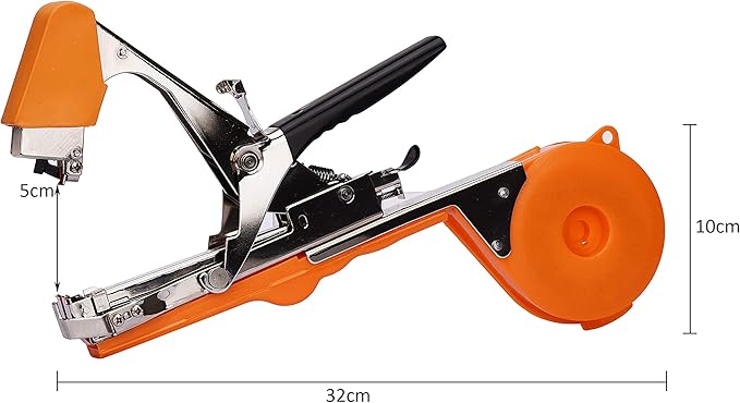 Plant Tying Machine Tape Tool for Tomatoes Peppers Grapes Cucumbers and Vining Vegetables Quickly and Easily Tie, Great for Gardeners Farmers, with Tapes, Spare Parts, Staples - Orange