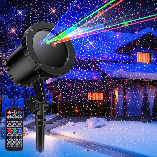 Christmas Laser Lights Outdoor, Red Green Blue Christmas Projector Lights Outdoor,with Wireless Remote Control, for Light ShowIndoor/Outdoor Garden, Courtyards, Party(XB-MTX)